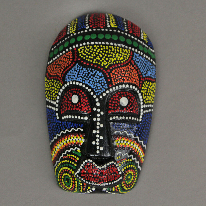 Set of 10 Hand Carved Tropical Dot Painted Tribal Masks 5 Inch Wall Decor image number 2