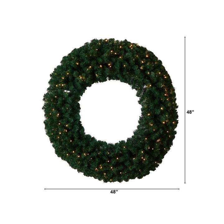 HomPlanti 48" Large Artificial Christmas Wreath with 714 Bendable Branches and 200 Warm White LED Lights