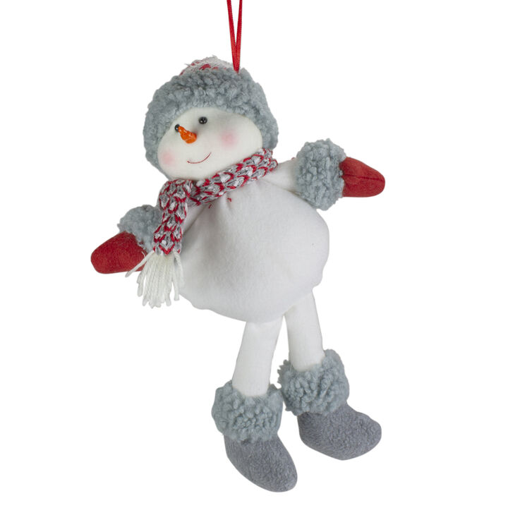 14" Gray and Red Plush Snowman Hanging Christmas Ornament
