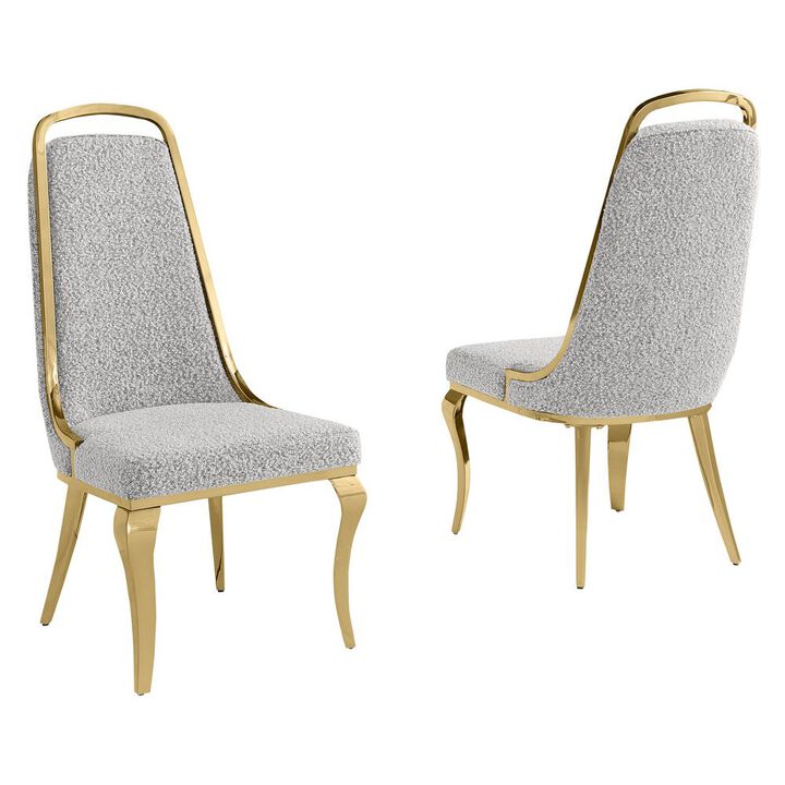 Rich Gray Boucle Side Chairs With Gold Base (Set Of 2)