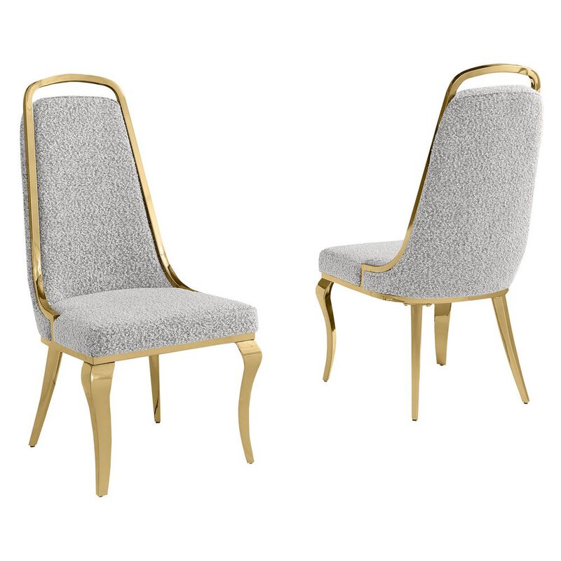 Rich Gray Boucle Side Chairs With Gold Base (Set Of 2)