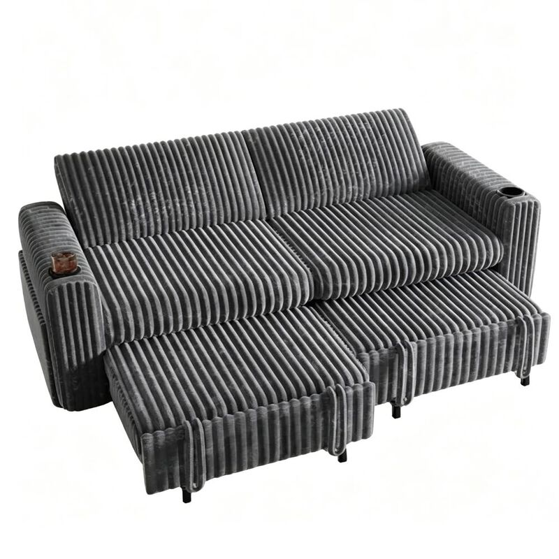 91" Convertible Sleeper Sofa Bed, Loveseat with 5-Level Reclining Backrest, Pull-Out Bed, USB Ports image number 0