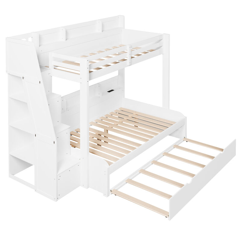 Merax Twin over Full Wooden Bunk Bed with Storage Stairs image number 0
