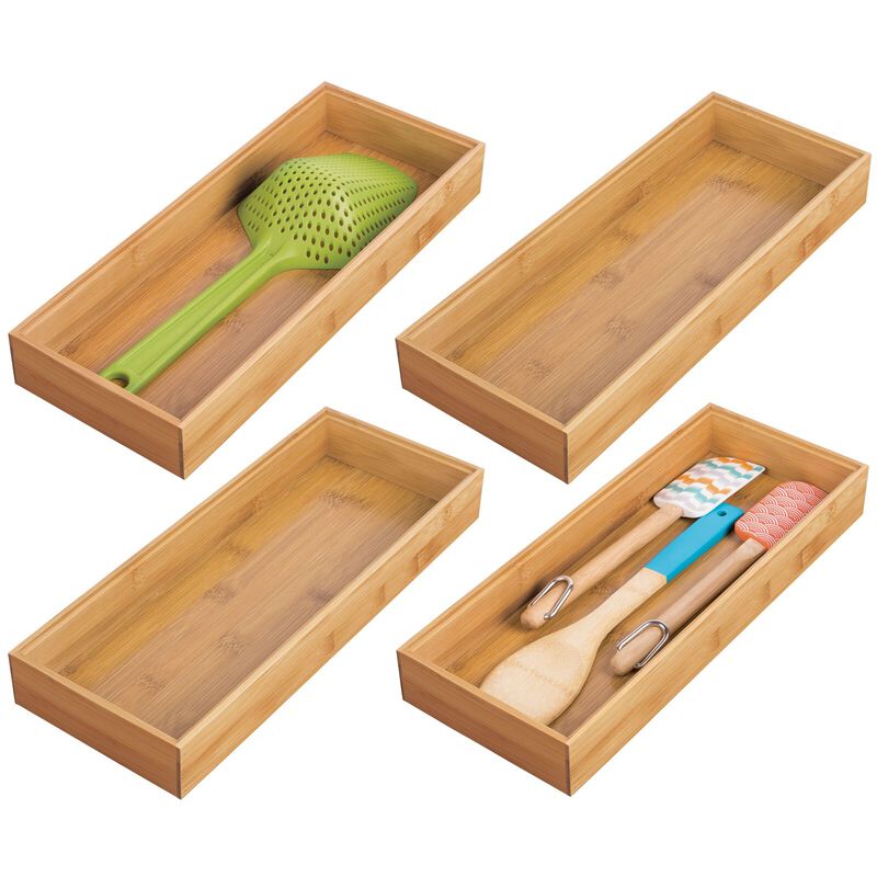 mDesign Stackable 15" Long Wooden Bamboo Drawer Organizer - 4 Pack, Natural Wood image number 2