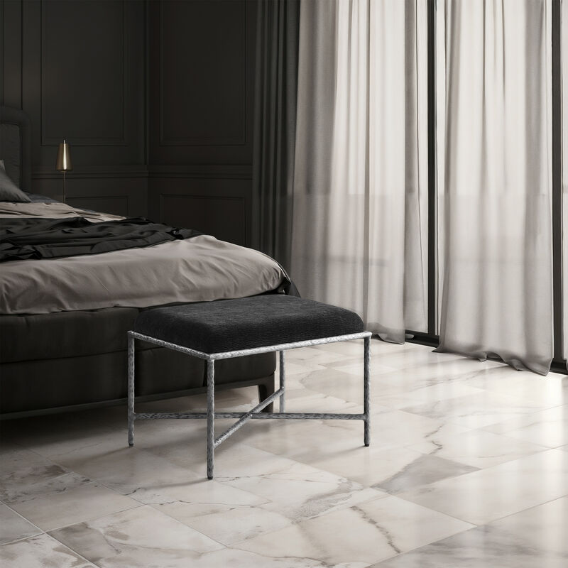 Meridian Furniture Valley Black Chenille Fabric Bench