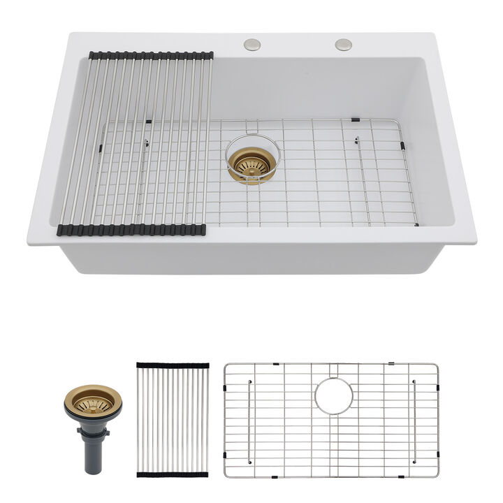 33x22x10 Inch White Granite Composite Drop In kitchen Sink Single Bowl Quartz Kitchen Sink