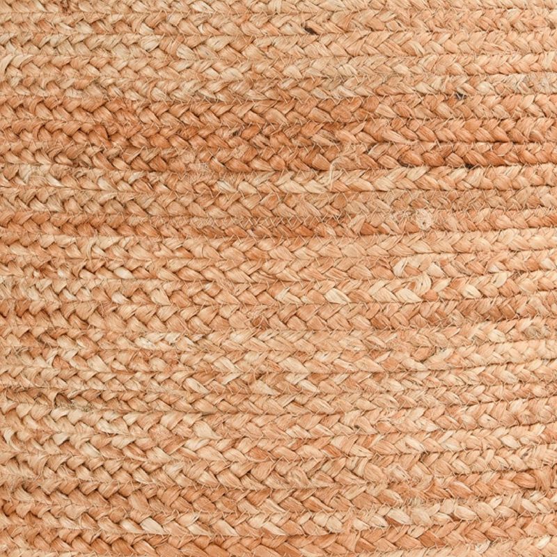 18 Inch Round Accent Pouf, Soft Braided Jute Design, Natural Cream Orange - Benzara