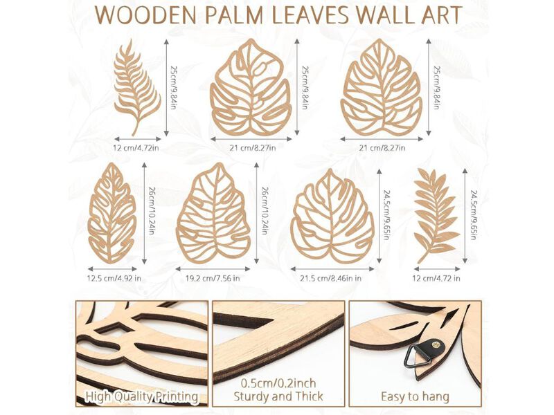 7 Piece Tropical Wall Art Monstera Leaf Wooden Decor for Farmhouse Living Room image number 2