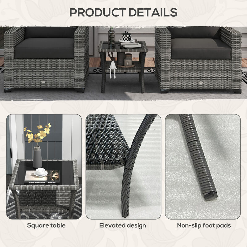 Hivvago PE Wicker Patio End Table with Glass Top image number 6