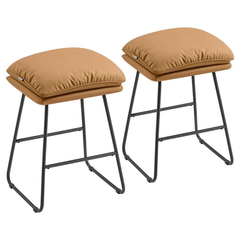 Caramel Brown Counter Stools Set of 2 Upholstered Sled Base image number 0