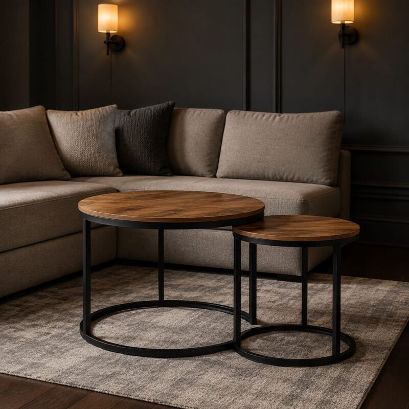 GOODSILO Set of 2 Nesting Coffee Tables Flexible Separable Combined Design for Living Room Bedroom Apartment Small Space Use as Side Table Nightstand Display Shelf image number 2
