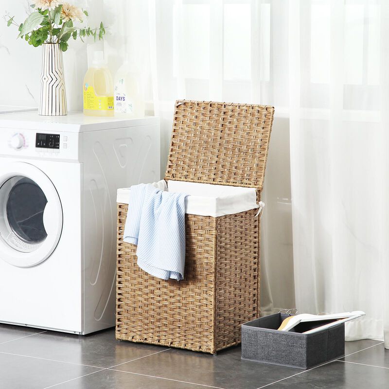 Laundry Hamper with Lid &ndash; Durable Synthetic Rattan Basket for Clothes, Towels & Family Laundry