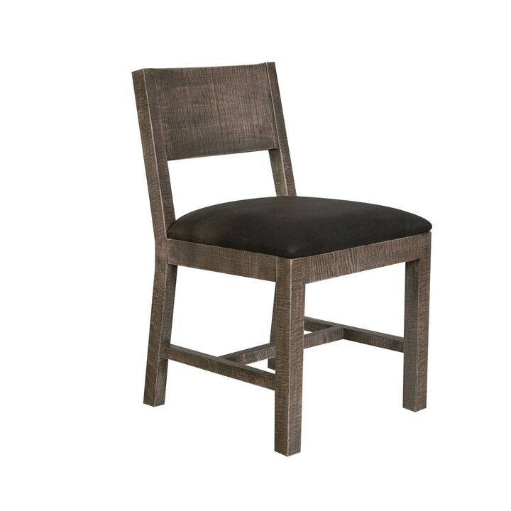 Piel 21 Inch Dining Chair Set of 2, Brown Pine Wood, Black Faux Leather - Benzara