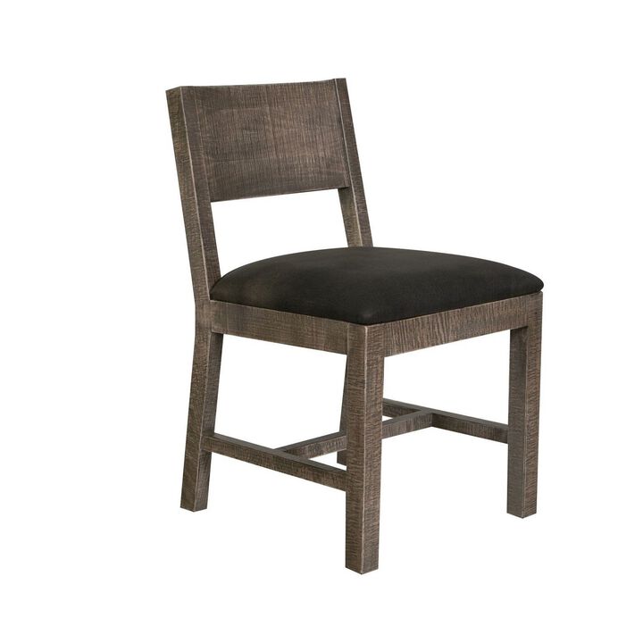 Piel 21 Inch Dining Chair Set of 2, Brown Pine Wood, Black Faux Leather