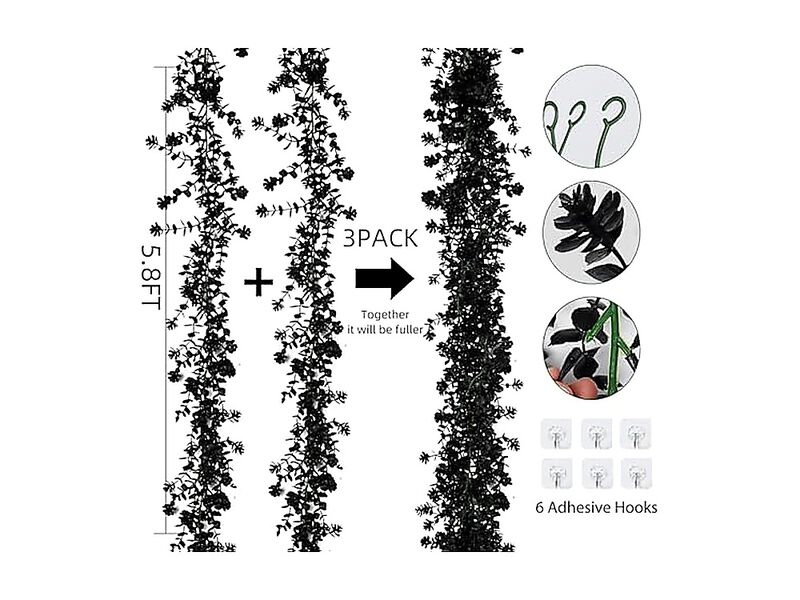 Black Artificial Flowers Eucalyptus Garlands Spring Garland Greenery Vines Fake image number 1