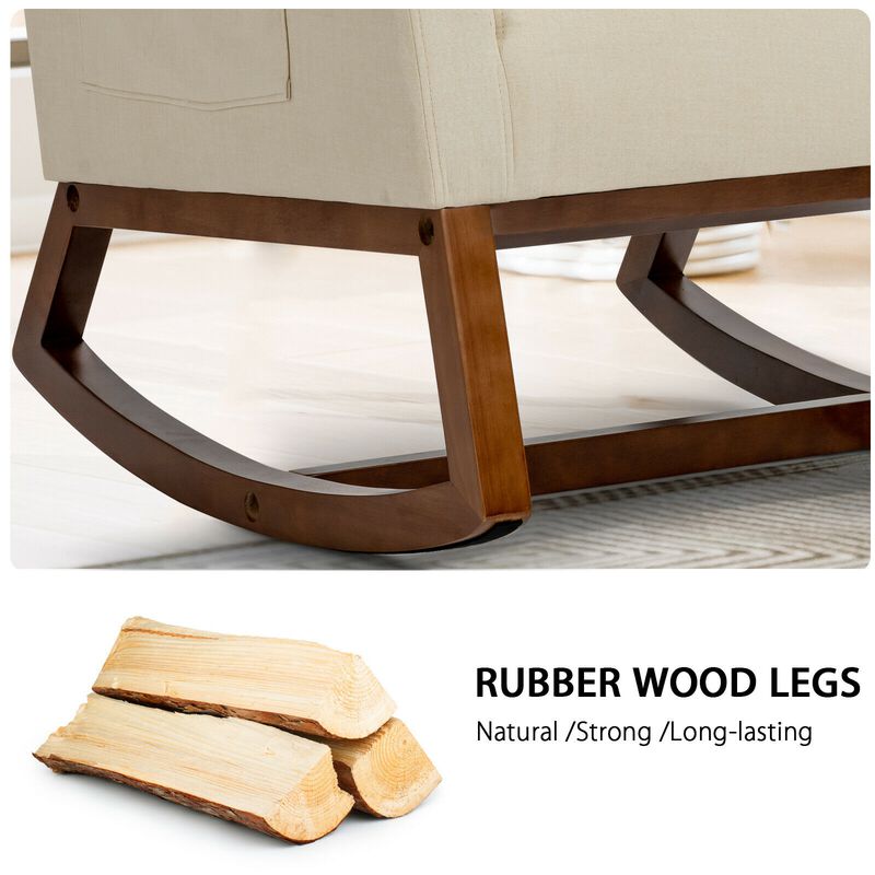 Upholstered High-Back Rocking Lounge Chair with Side Pocket