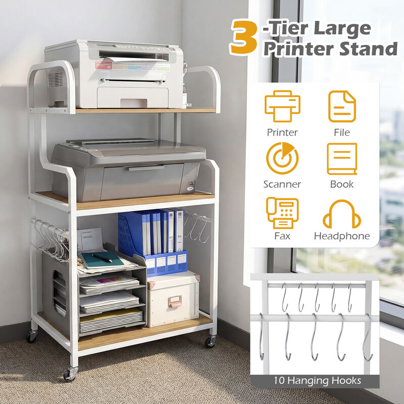3 Tier Mobile Printer Stand with Storage Shelves for Home and Office image number 6
