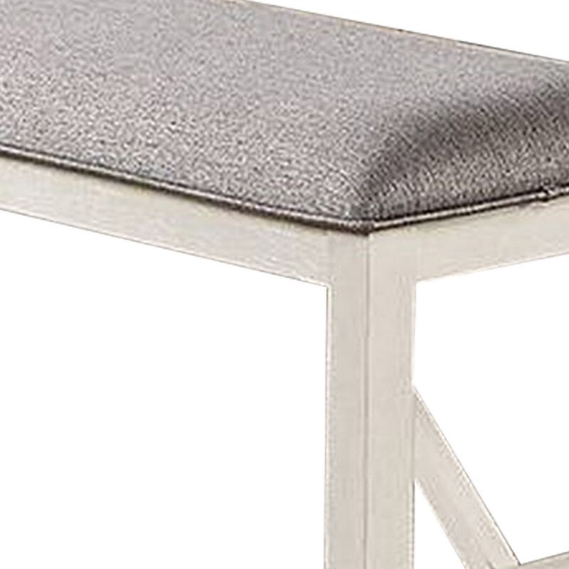 Lexi 50 Inch Dining Bench, Fabric Padded Seat, Rubberwood, Gray and White-Benzara image number 3