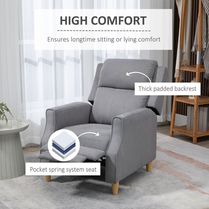 Manual Recliner Chair with Footrest, Thick Padded Reclining Chair Sofa Chair for Living Room Bedroom, Grey