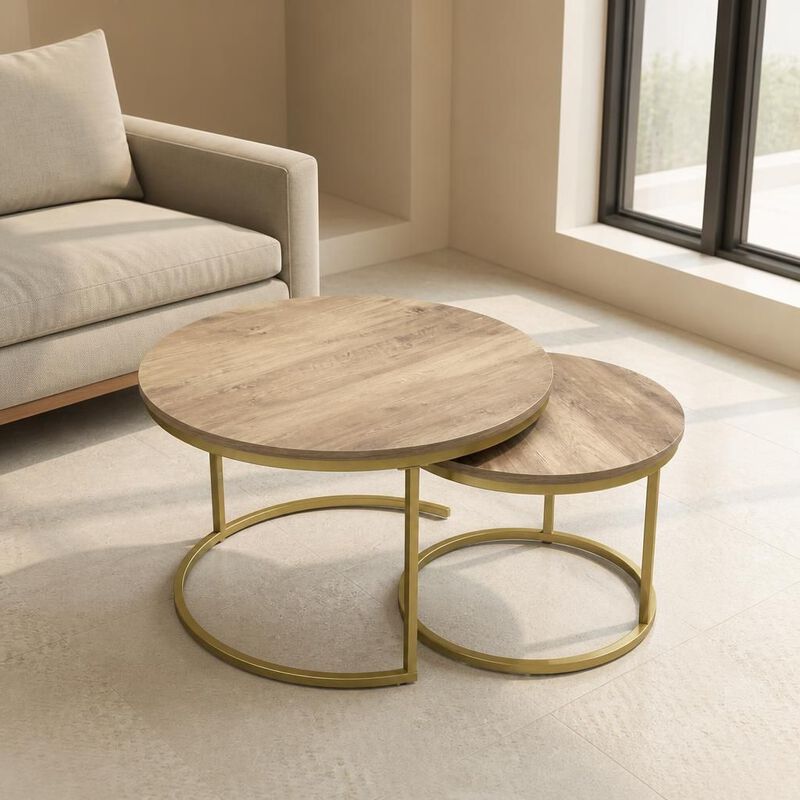 GOODSILO Round Nesting Coffee Table Set of 2, Space-Saving Stackable Side Tables with Marble Pattern Top and Sturdy Metal Frame for Living Room Bedroom Balcony image number 3