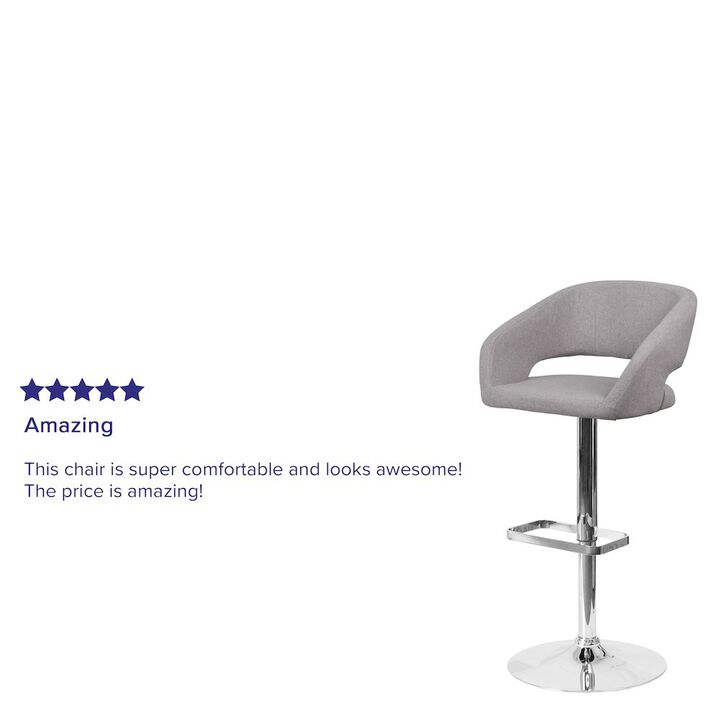 Flash Furniture Gray Fabric Adjustable Height Barstool with Rounded Mid-Back and Chrome Base