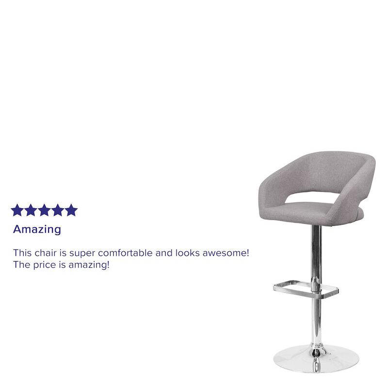 Flash Furniture Gray Fabric Adjustable Height Barstool with Rounded Mid-Back and Chrome Base image number 1