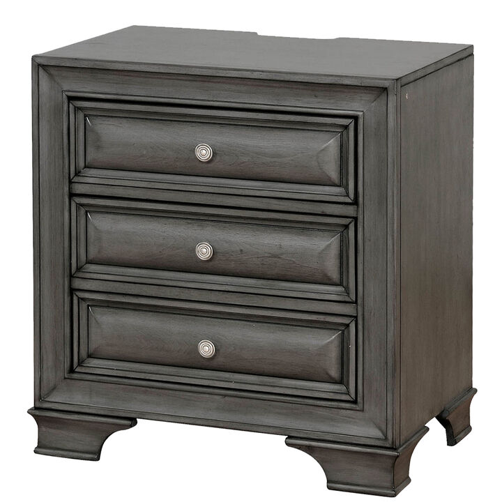 Transitional Wood Nightstand With Night Light, Gray-Benzara