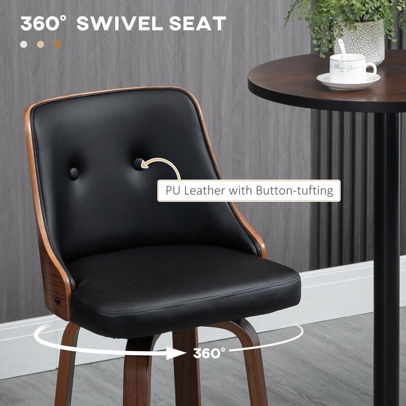 Black Bar Duo: Counter Height Swivel Stools with PU Leather Back
