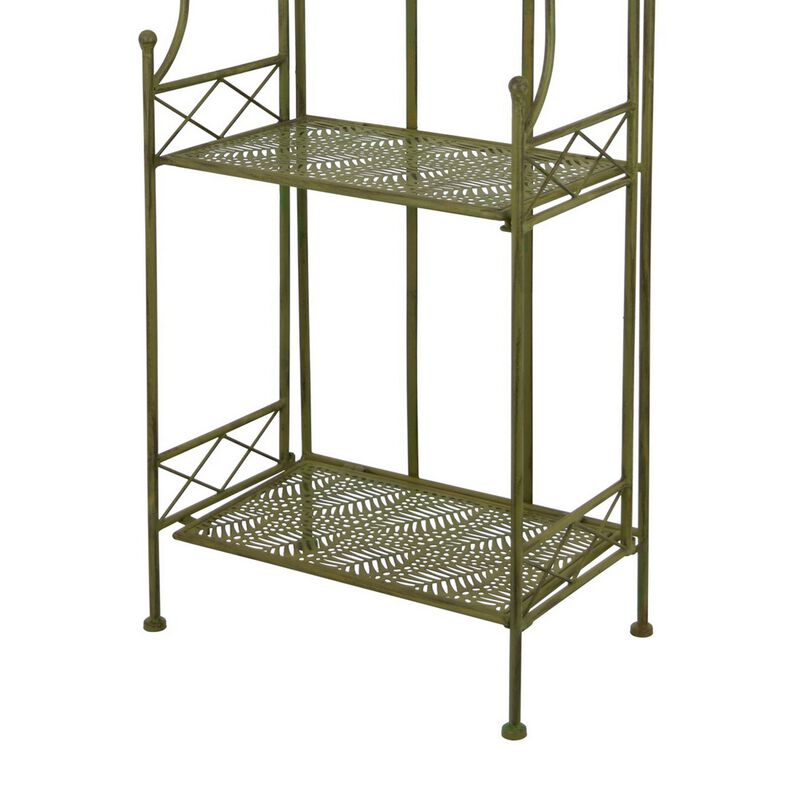 Monty Plant Stand, 3 Tier Shelves Classic Scrolled Green Metal 44 Inch - Benzara