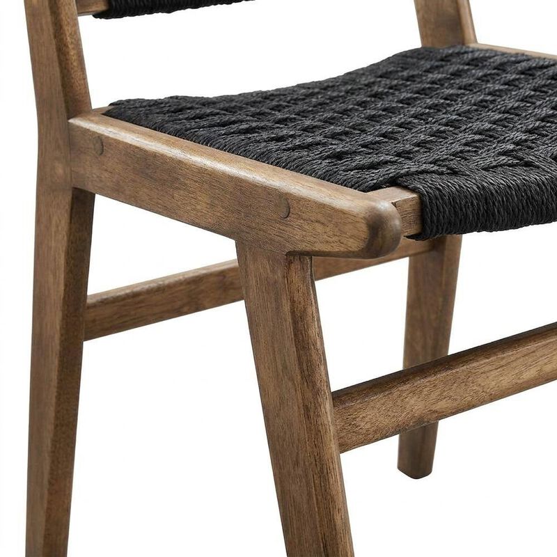 Woven Rope Wood Dining Side Chairs, Walnutt Black, Set of 2 image number 4