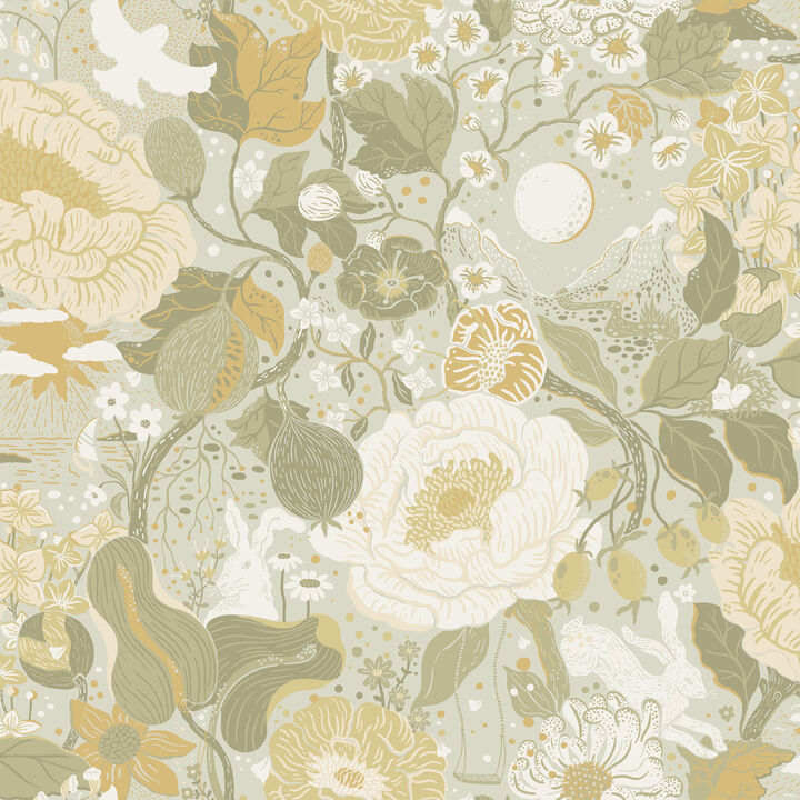 V&Atilde;&curren;xa Grey Rabbits & Rosehips Wallpaper