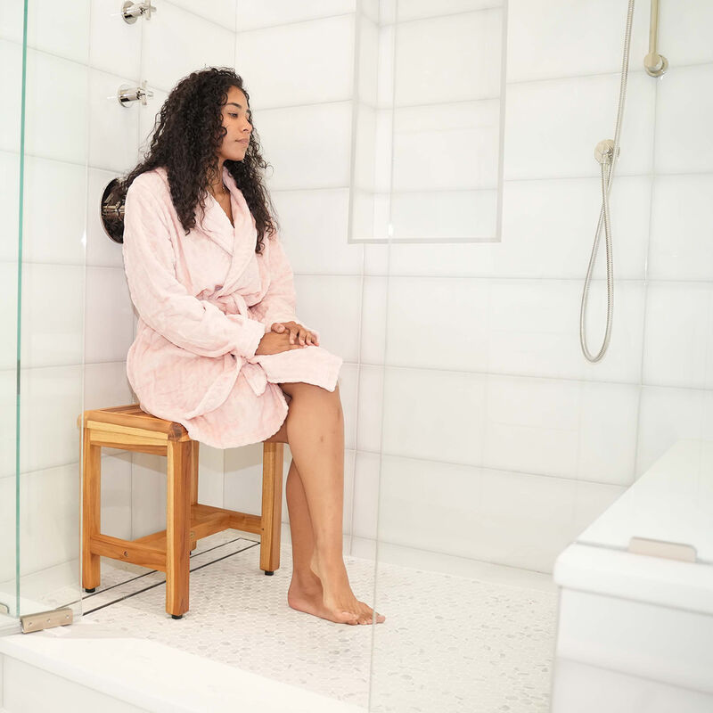 EcoDecors EarthyTeak Classic 18" Teak Shower Bench With Shelf