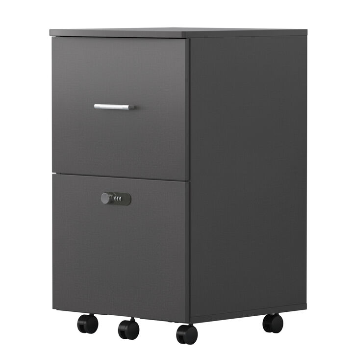 File cabinet with two drawers with lock, Hanging File Folders A4 or Letter Size, Small Rolling File Cabinet Printer Stand office storage cabinet Office pulley movable file cabinet Dark Gray