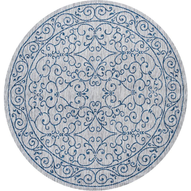 Charleston Vintage Filigree Textured Weave Round Indoor/Outdoor Area Rug
