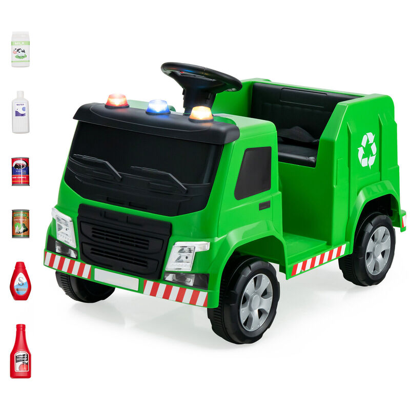 Kids Ride On Garbage Truck Toy with 6 Accessories and Realistic Warning Lights-Green image number 4