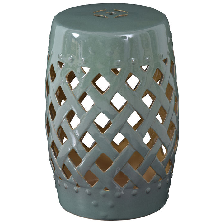 Outsunny 13" x 18" Ceramic Garden Stool with Woven Lattice Design & Glazed Strong Materials Decorative End Table, Green