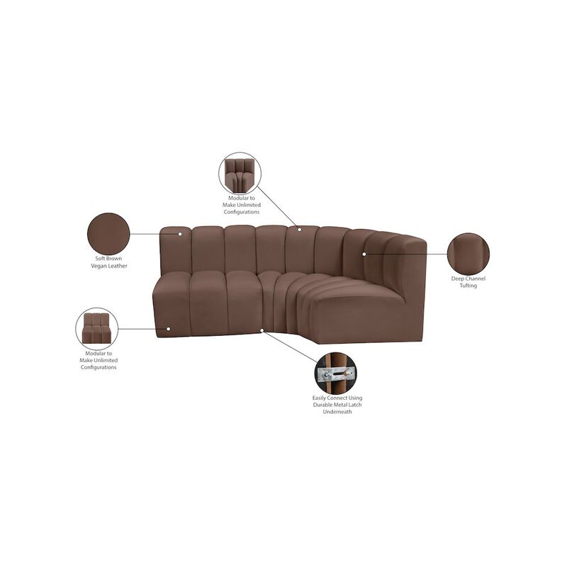 Meridian Furniture Arc Brown Vegan Leather Modular Sofa