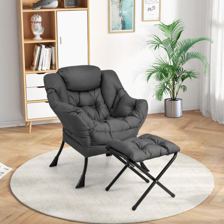 Hivvago Modern Accent Sofa Chair with Folding Footrest and Side Pocket