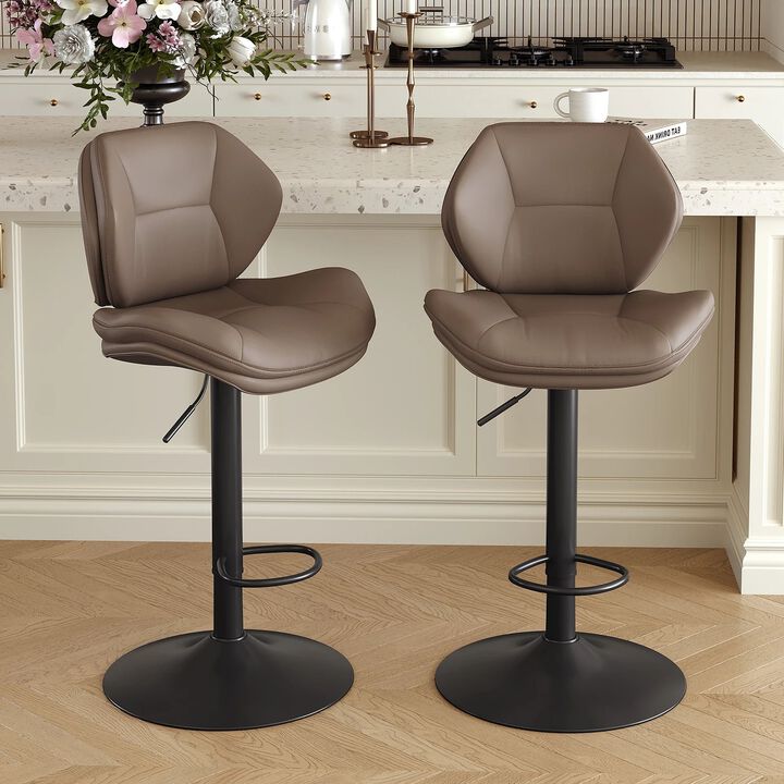 Modern Ergonomic PU Leather Bar Stools, Adjustable Counter Height Stools with Double-Layer Cushion, Steady Stainless Steel Frame Rustic Kitchen Island Chairs for Outdoor