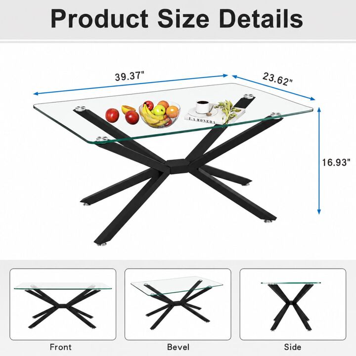 GOODSILO Rectangular Tempered Glass Coffee Table with Metal Legs, Adjustable Feet for Living Room and Office Use