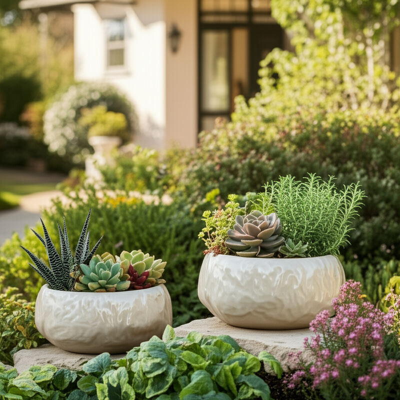 Bowl White Planters (Set of 2)