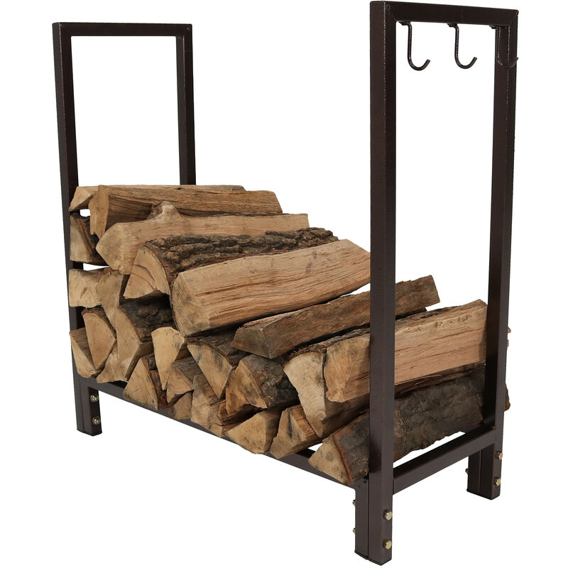 Sunnydaze 30 in Steel Firewood Log Rack with Fireplace Tool Hooks