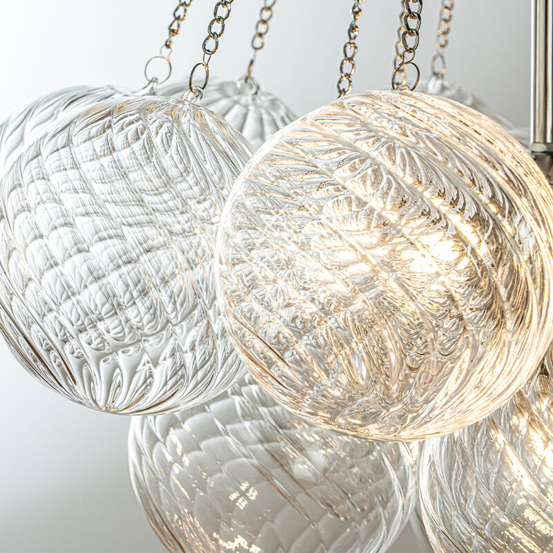 27'' Modern Glam Cluster Chandelier 6 Lights Pendant with Hand Blown Textured Glass Globes And Chrome Finish for Dining Room and Foyer image number 4