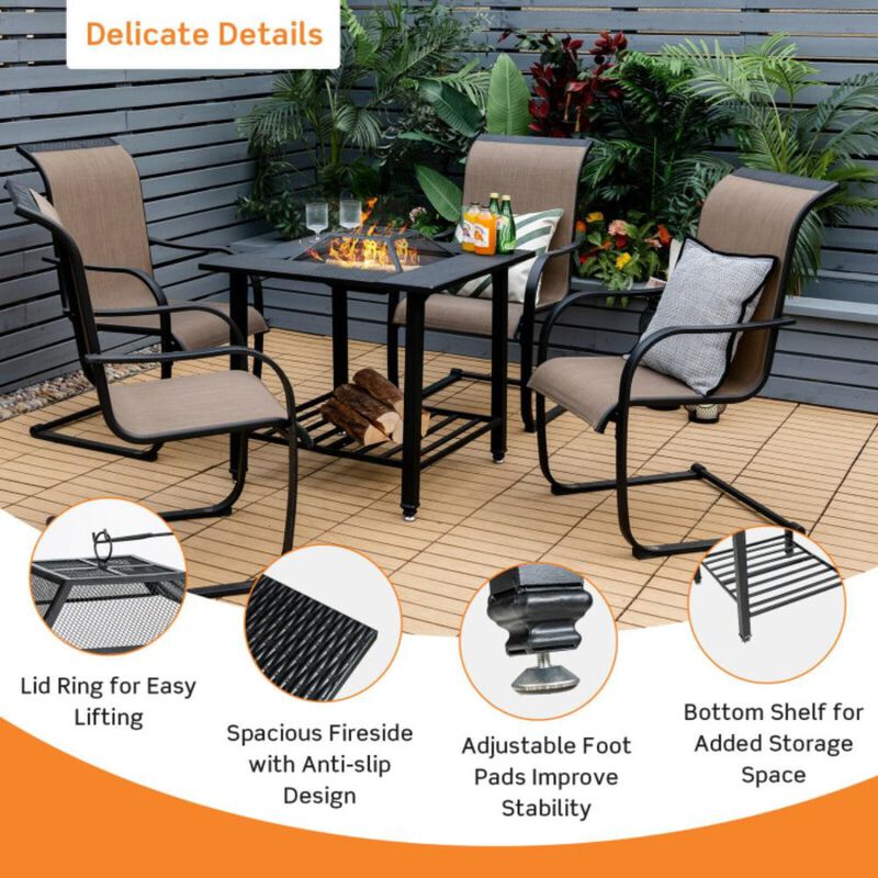 Hivvago Outdoor Fire Pit Dining Table with Cooking BBQ Grate