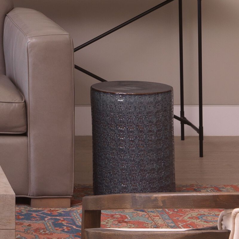 17.5" Blue and Gray Round Contemporary Wildflower Side Table