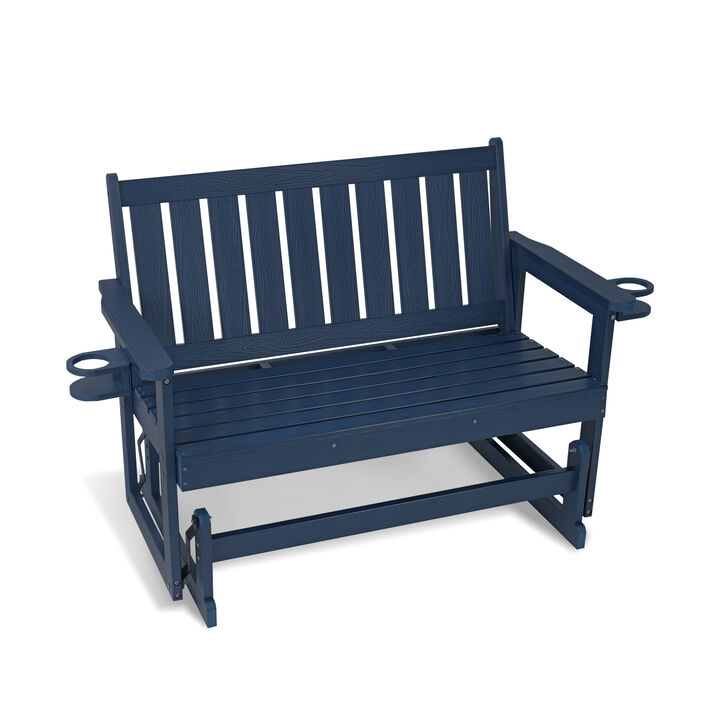 Poly Lumber Patio Glider Bench, Durable HIPS Material, Weather-Resistant Swing Bench for Outdoor Porch Garden