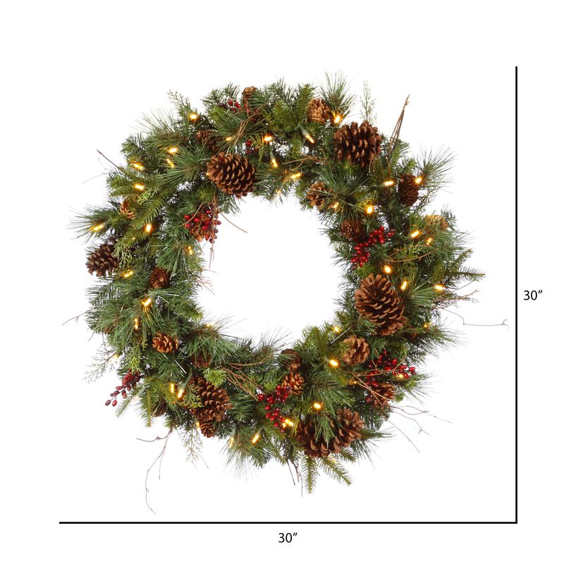 Vickerman 30" Cibola Mixed Berry Artificial Christmas Wreath, Warm White LED Lights - Faux Mixed Berry Christmas Wreath - Indoor Seasonal Home Decor image number 2