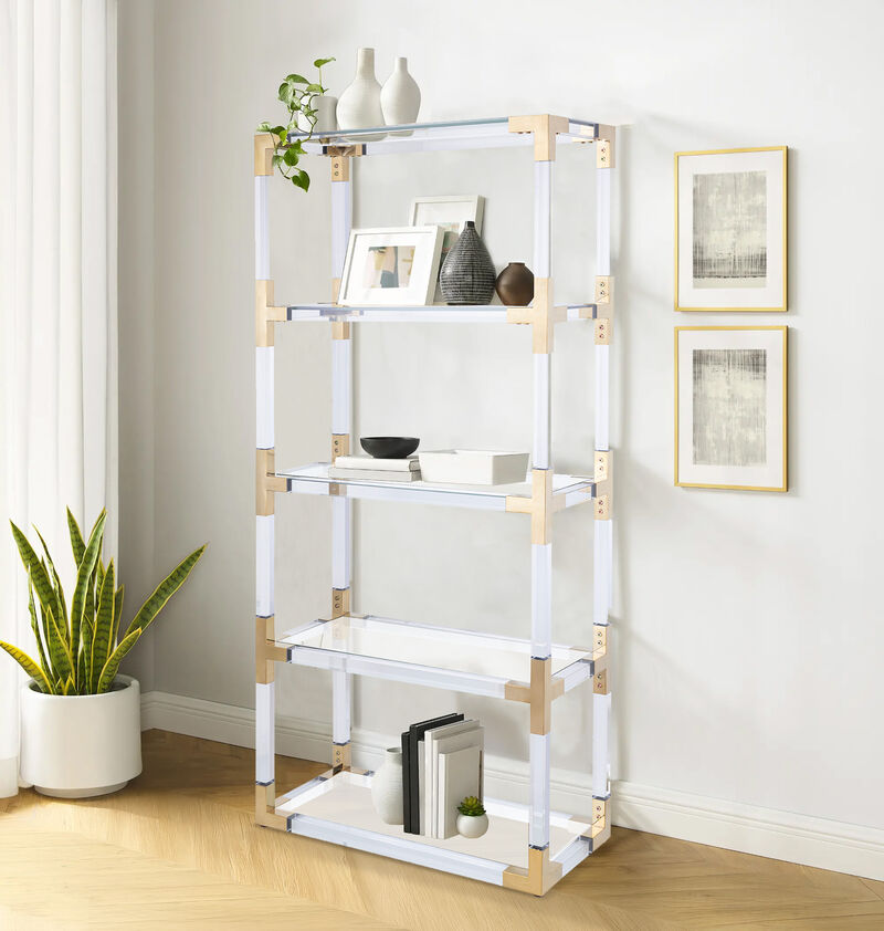 Pasargad Home  Mira Glass Etagere Bookcase with Gold Accents &ndash; 4 Shelf image number 5
