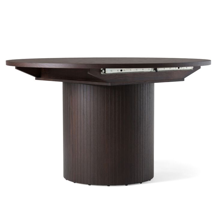 Cid Kimi Extendable Dining Table, Brown Veneer, Round 51-71 Inch Top