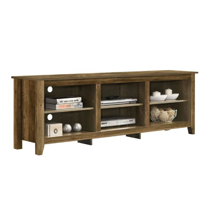 Nitto TV Stand Media Cabinet, Adjustable Shelves, Oak Brown 70 Inch - Benzara